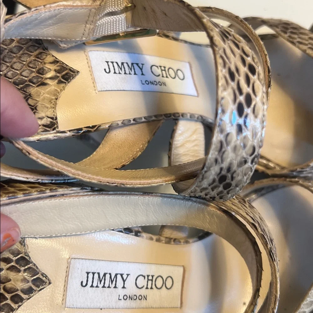 Jimmy Choo, 8.5 (EU 39) Snake Embossed Leather Strappy Heels, w/ COA - Picture 12 of 15